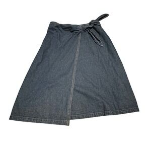 FRNCH Paris Denim‎ Wrap Skirt Dark Wash Cotton Midi Tie Waist Blue F11714 Large
